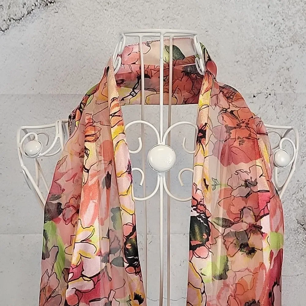 Unbranded spring floral blossom scarf multicolored pinks and oranges